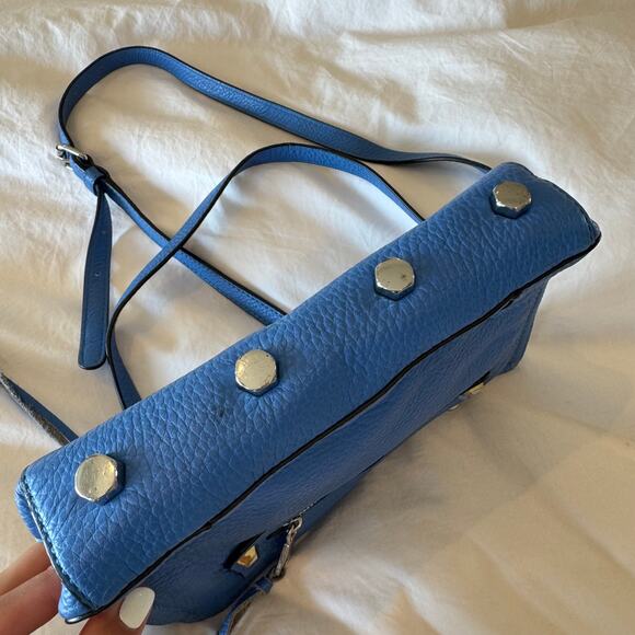 Rebecca Minkoff Regan Crossbody Bag Blue Leather Satchel Purse Silver Hardware - Picture 3 of 8
